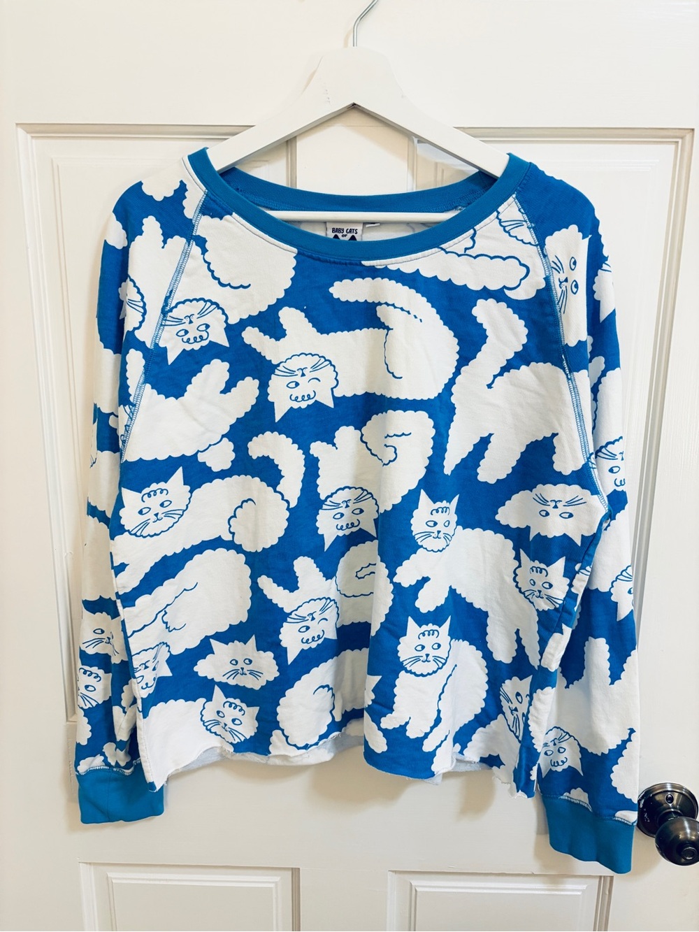 Baby Cats of California Size 4 Blue & White Cat Print Women's Pullover Sweater